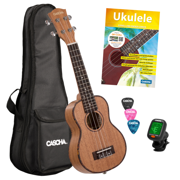 Cascha HH 2027 Premium Mahogany Soprano Ukulele Starter Pack